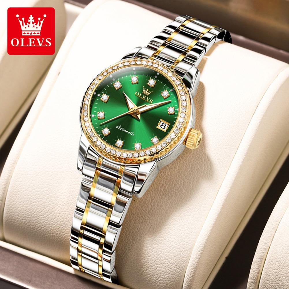 OLEVS 7003 Mechanische Damen-Kleideruhr Luxus Diamant Zifferblatt Kalender Wasserdicht Leuchtend Damen Armband Armbanduhr Elegant