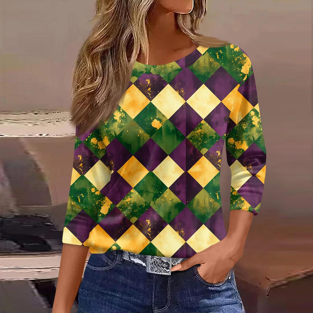 3/4 Length Sleeve Womens Tops Floral Print Vintage Fashion Casual Loose With Round Neck Plus Size Shirts