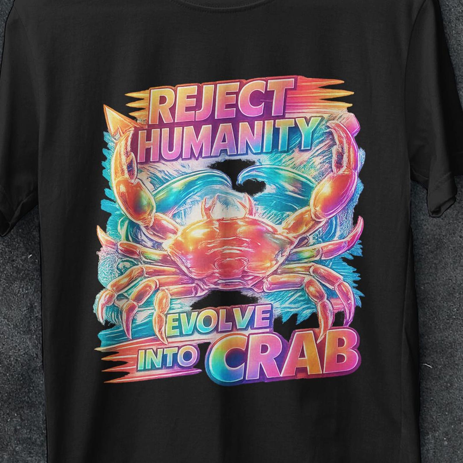 Reject humanity evolves into crab shirt, Funny Meme Shirt, Funny Gifts, crab tee, crab shirt, crab gifts, Gag Gifts, Y2K Shirt, bootleg shirt S