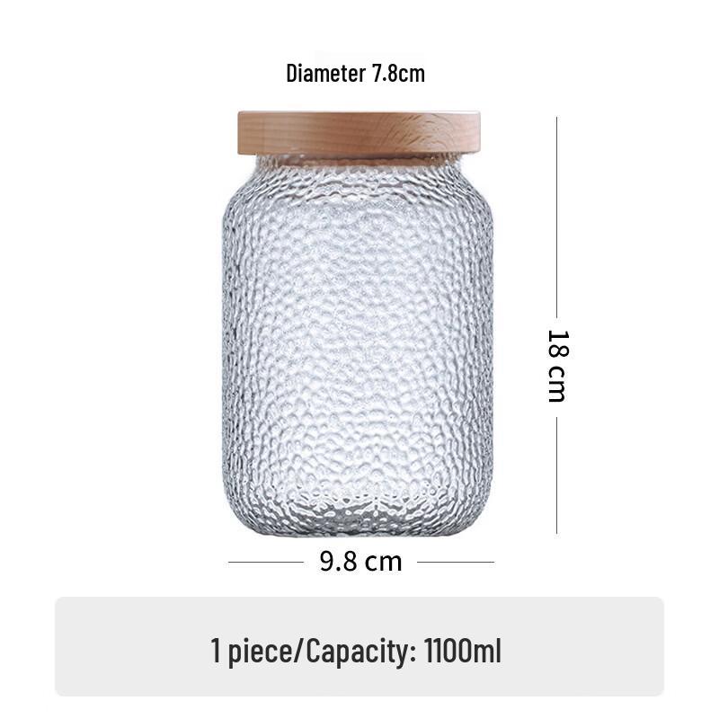 ZISIZ Hammered Glass Storage Jar with Beechwood Lid