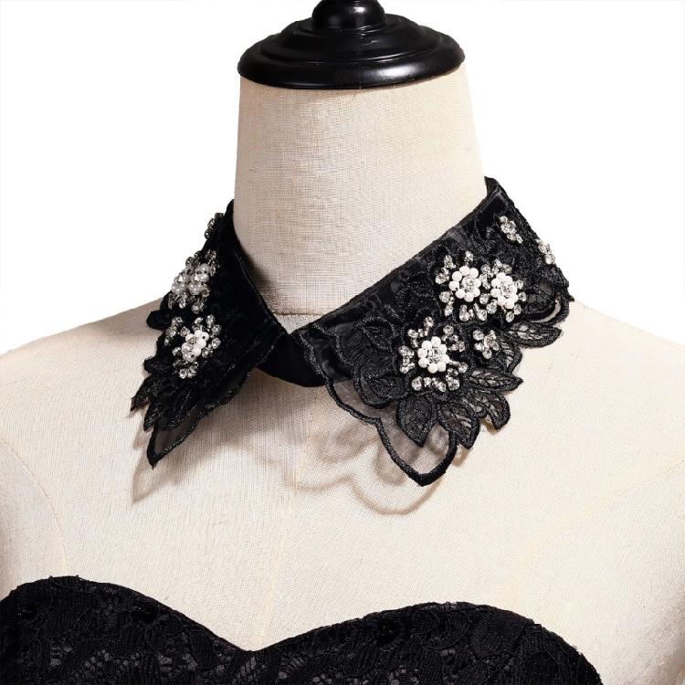 Fashionable Embroidery Floral Beaded Lace Fake Collar for Women Lapel Ruffled Organza Removable Collar Dress Accessory