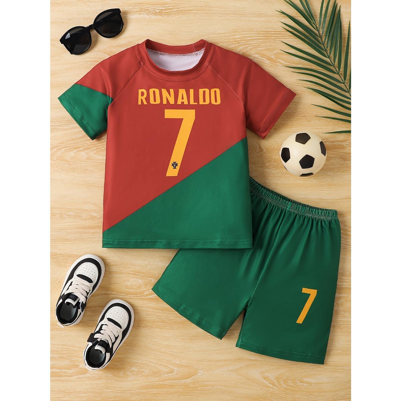 

2026 Summer New Red and green patchwork No. 7 digital print Quick-drying sports football 5-6Y