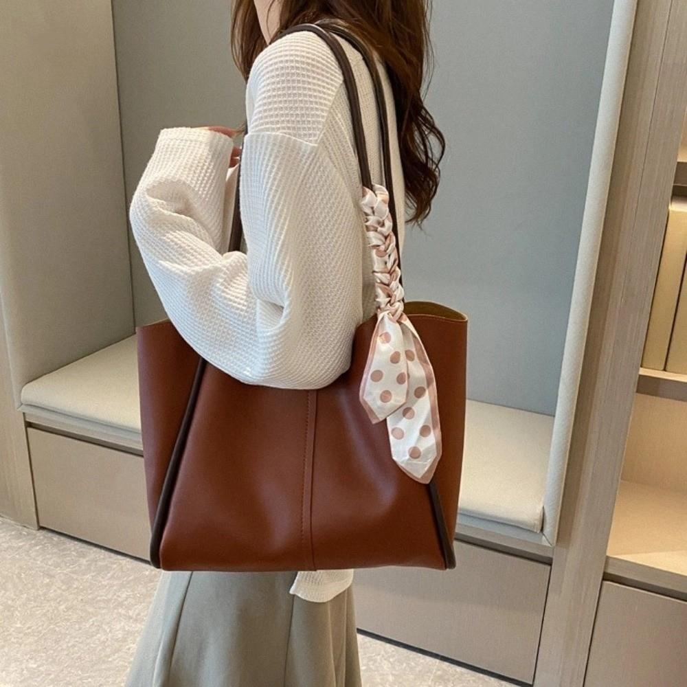 Large Capacity Women PU Shoulder Bag with Small Bag PU Underarm Bag  Office