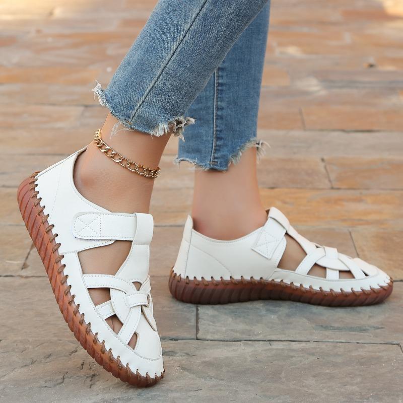 Fashion Women Sandals 2024 Summer Shoes Leather Covered Toe Soft Casual Walking Openwork Big Size Platform Sandals