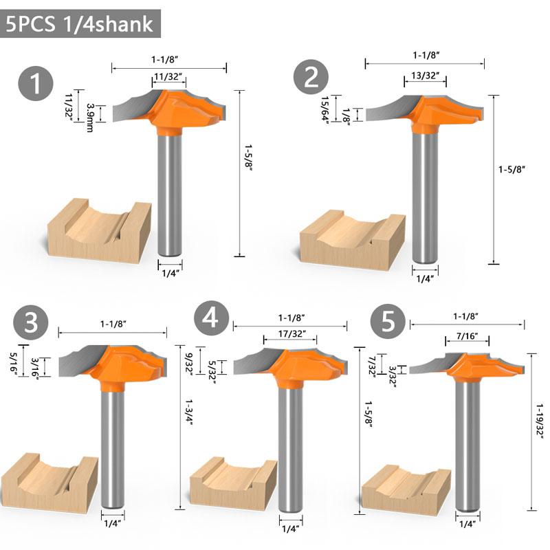 1/5pc 1/4inch 6mm Shank Woodworking Door Frame Lace Knife Door Engraving Profiled Lace Cabinet Engraving Knife Imported Milling Cutter