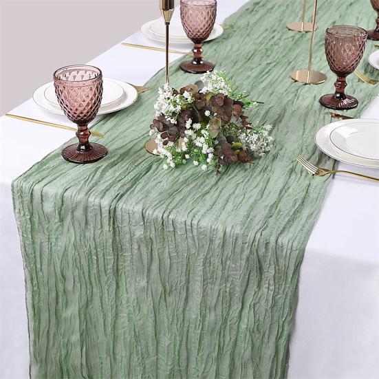 Gefalteter Tischläufer Knitterstoff Gaze Tischdecke für Hochzeitsfeier Dekoration Rustikaler Eleganter Akzent für Esstisch für Zuhause Restaurant Außenveranstaltungen