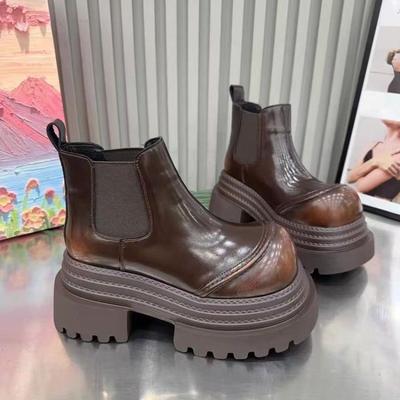 Smoke Boots Women's Autumn and Winter Comfortable Martin Boots Chelsea Boots Polished Round Head Thick Sole Heightening Muffin Short Boots