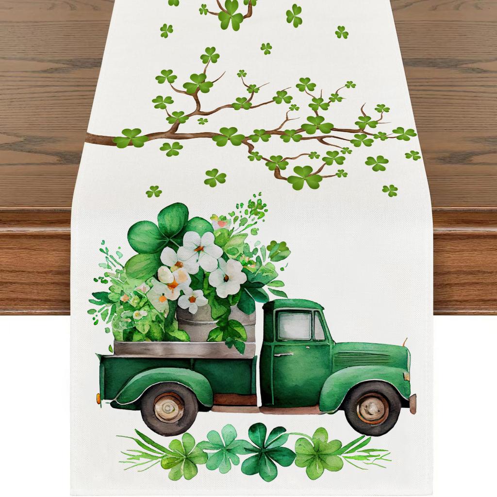 St. Flaga Stołowa Dzień Świętego Patryka Dekoracja z Koniczyną Szczęścia Długi Obrus Dekoracja Atmosfery Restauracji Podkładka Stołowa