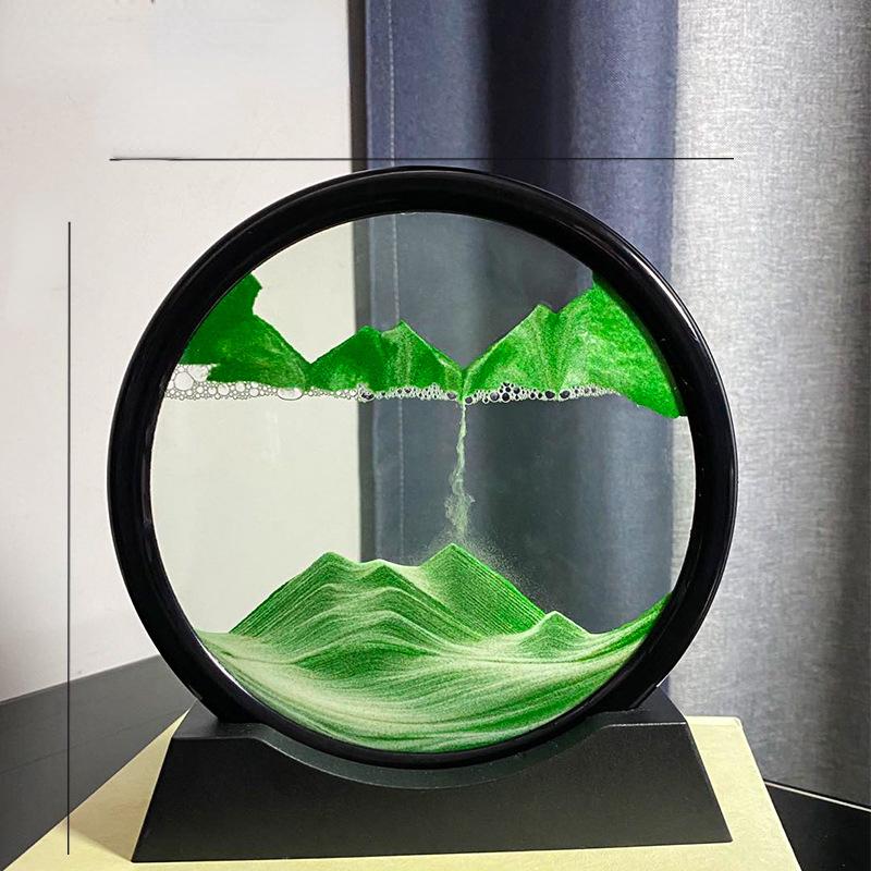 3D Hourglass Round Glass Deep Sea Sandscape In Motion Display Flowing Sand Frame Moving Sand 7/12inch for Home Decor