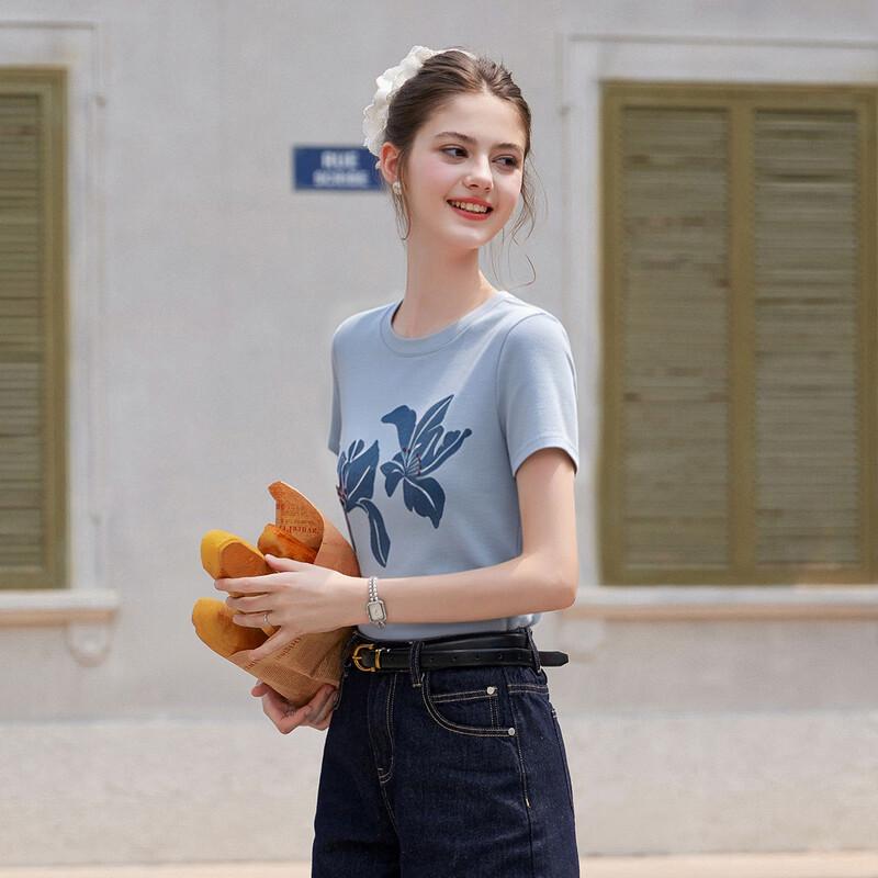 Women's Floral Print Slim-Fit Short-Sleeve T-Shirt