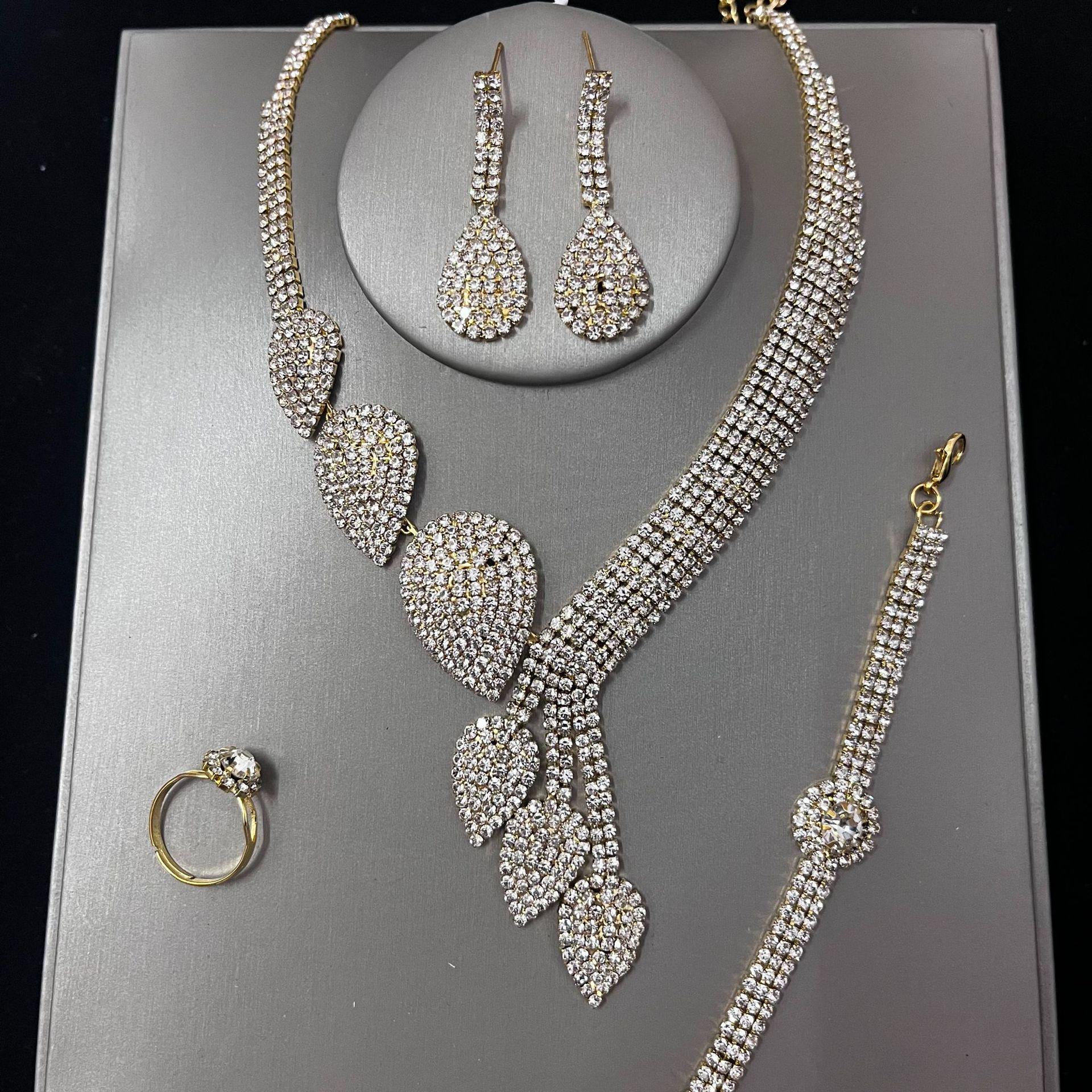 New Women s Elegant Bridal Rhinestone Water Drop Necklace Set - Classic European American Style