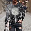 Trendy Spider Web Print Long-sleeve T-shirt, Cool Casual Top.