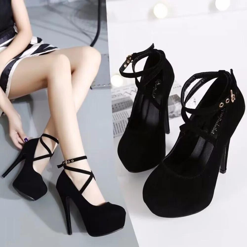 High Heels Women New Round Toe Platform Women's Pumps Buckle Strap Sexy Stiletto High Women Shoes Zapatos De Mujer