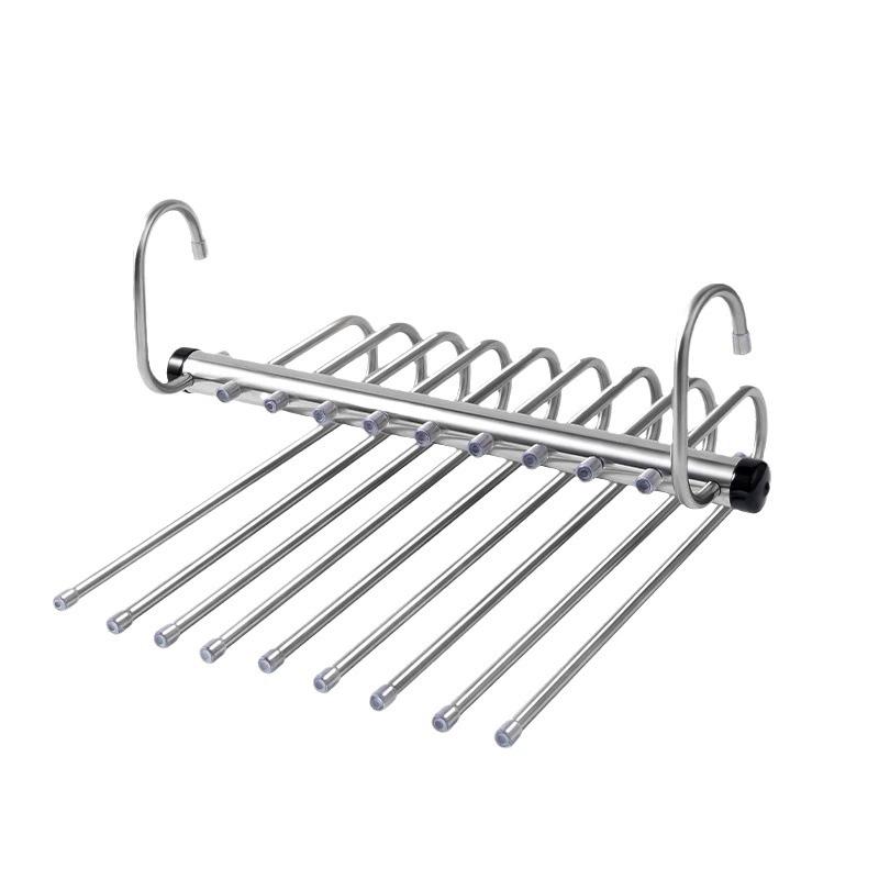 Stainless Steel Folding Pants Hanger – Multi-Layer Magic Clips & Retractable Space-Saving Organizer
