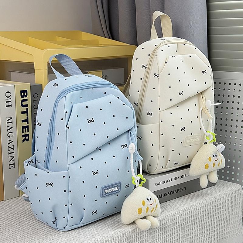 Schoolbag Large Capacity Small Fresh Schoolbag Female Junior High School Student College Style Polka Dot Backpack Versatile Lightweight Travel