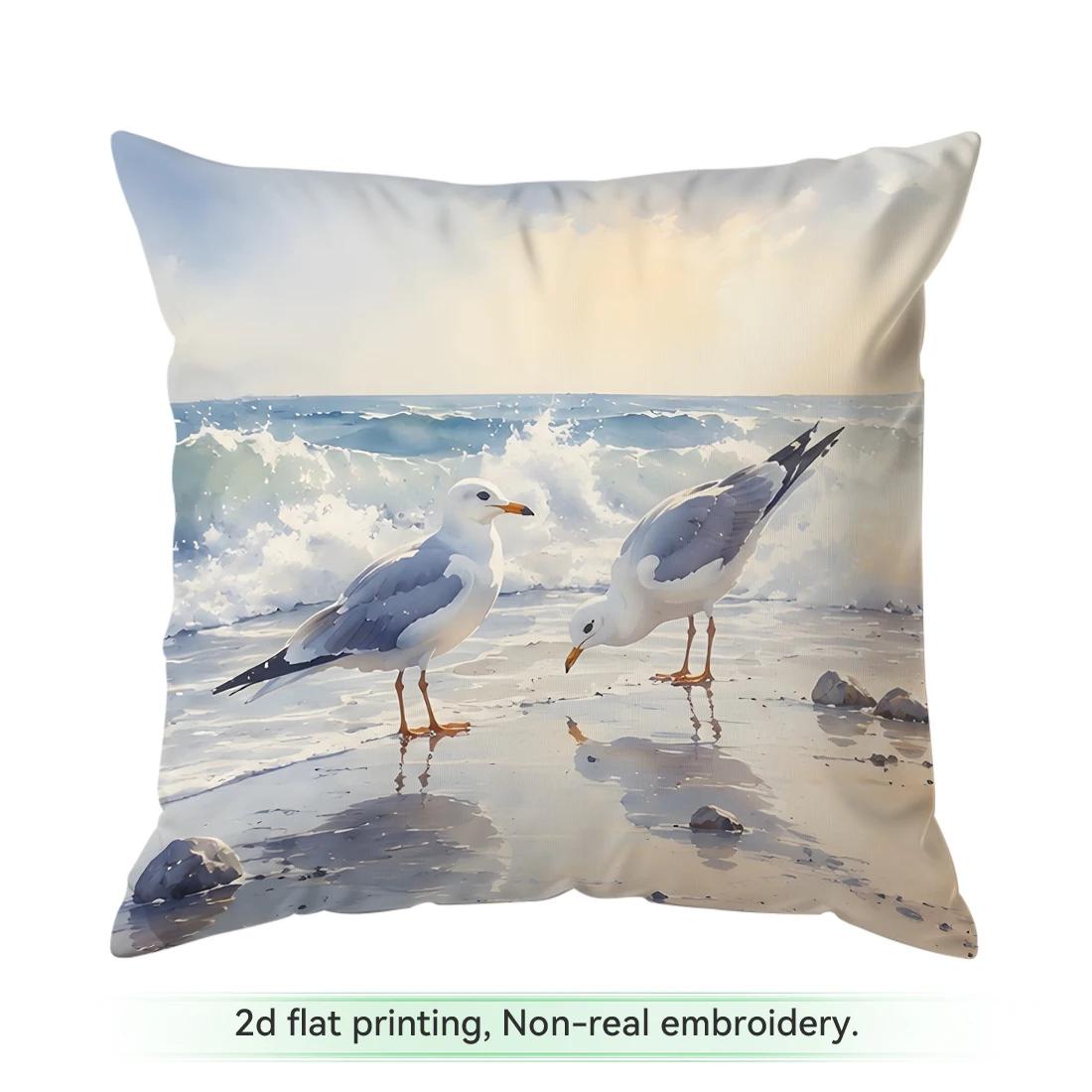 1 stuks Aquarel Meeuw Kust Kussens Kussensloop Polyester Kussenhoes Sierkussen Kussenhoes Huis Auto Bank Decoratie 45x45cm