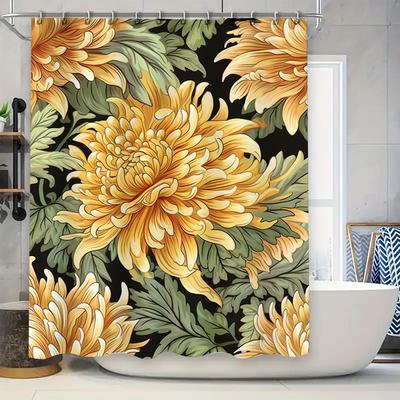 Vibrant Floral Shower Curtain Home Decor Bathroom Accessories Printed Waterproof Fabric for Bathrooms Yellow Chrysanthemum Desig