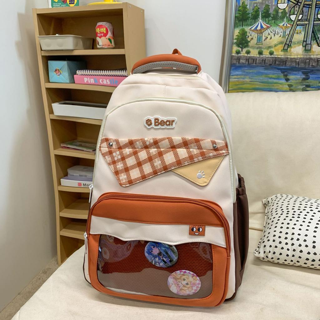Korean Version of Schoolbag for Female Junior High School Students, Cute Transparent Pain Bag, Large-capacity Computer Backpack, Versatile St