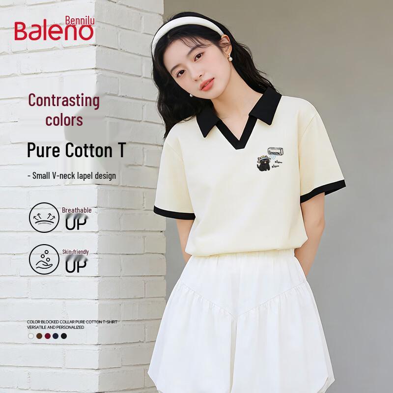 Baleno Women s Casual Lapel Collar Short Sleeve T-Shirt with Fun Print L