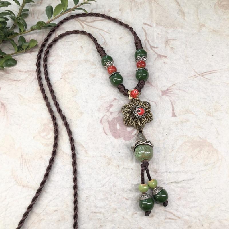 New Forest handmade ceramic necklace, women's retro versatile sweater chain simple long accessories pendant