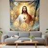 Sacred Heart Jesus with Golden Sacred Geometry Symbols Wall Tapestry Spiritual Religious Decor for Bedroom Living Room Gift