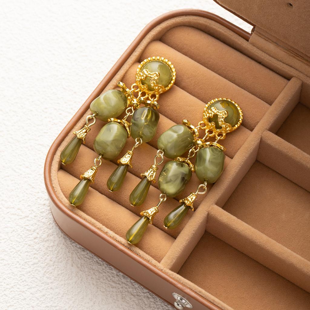 Silbernadel mittelalterlich vintage grün gefranst Ohrringe Hofstil High-End Ohrstecker modisch einzigartig übertrieben Ohrringe