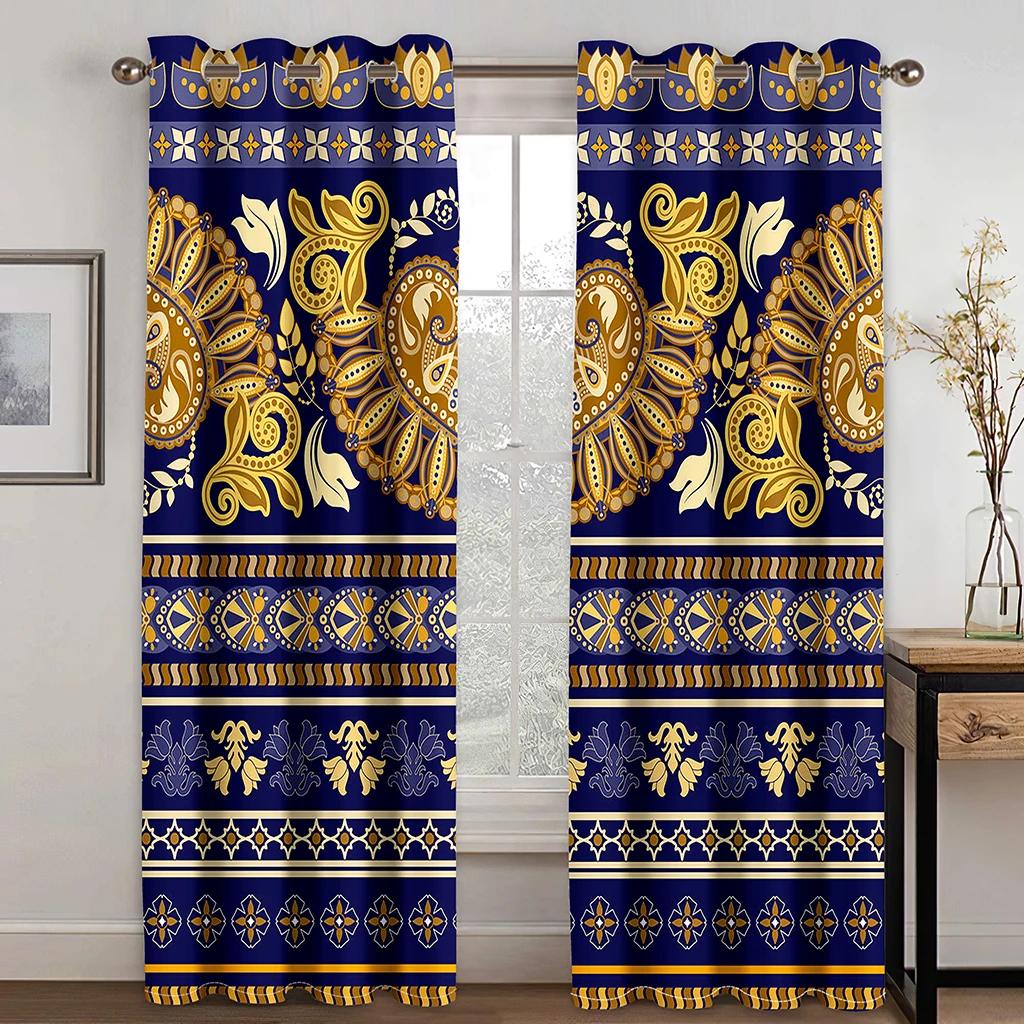 3D Mandala Boho Colorful Curtains Bohemian Flowers Stripes Decor Curtains 2 Panels For Bedroom Living Room Ethnic Vintage Style