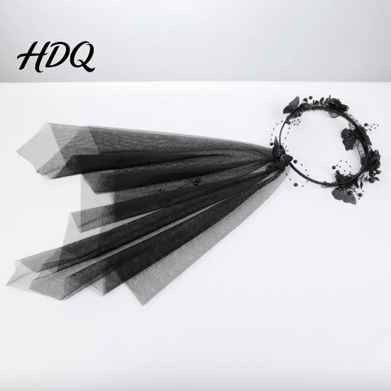 Dark Bride Cosplay Accessory Rose Black Butterfly Veil Headband Hair Hoop