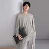 Men's Sporty Lycra Cotton Pajama Set - Long-Sleeved Pullover and Long Pants for Casual Homewear (Spring/Autumn)