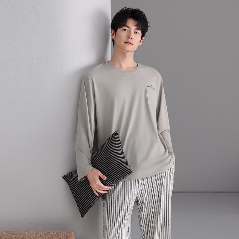 

Men s Sporty Lycra Cotton Pajama Set - Long-Sleeved Pullover and Long Pants for Casual Homewear (Spring/Autumn) 3XL (Height 180-185cm, Weight 180-200kg)