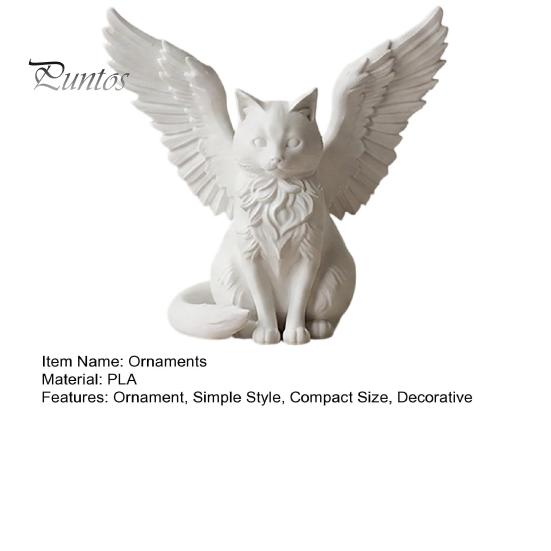 Small Decorative Figures Angel Cat Desk Ornament, Matte White 3D Printing Figurine, Minimalist Cute Animal Figurines Winged Sculpture for Home Office