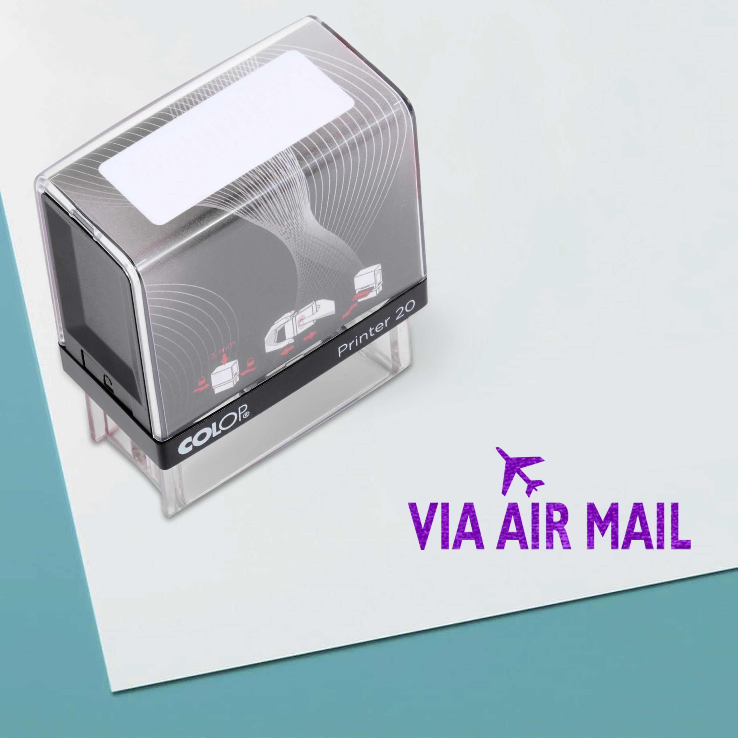 

VIA AIR Mail Self Inking Rubber Stamp Custom Colop Office Stationary P20 Mini Stamper 14 mm x 38 mm Фіолетовий