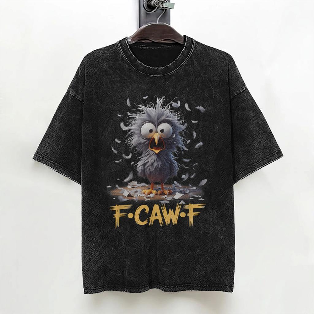 Funny Meme F Caw F Chicken T Shirt Washed Short Sleeve Oversize TShirts  Vintage Men Women Streetwear Printed Tee Shirt