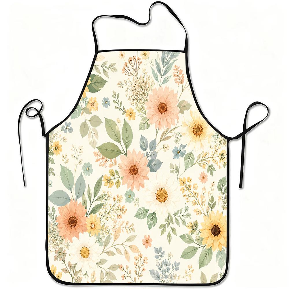 1pc Vintage Floral Sunflower Daisy Print Apron, Durable and Easy To Clean, Adjustable Waistband, Polyester Material, for Kitchen