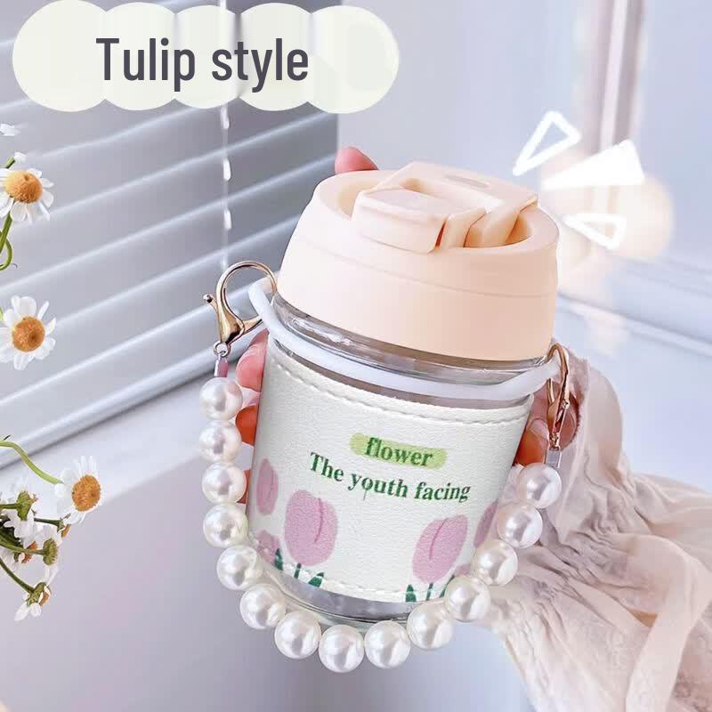 Elegant Dual-Drink Glass Water Bottle with Straw