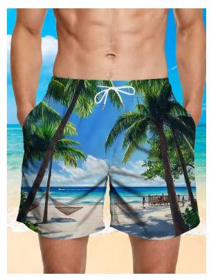Men's summer tropical palm tree landscape print light breathable fabric suitable for vacation casual wear shorts