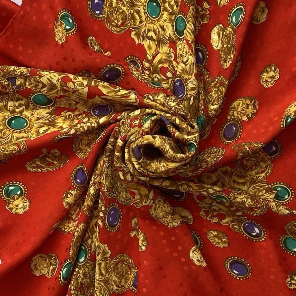 Used YVES SAINT LAURENT Yves Saint Laurent Scarf Silk Baroque Jewelry Red Gold Thin Large Vintage
