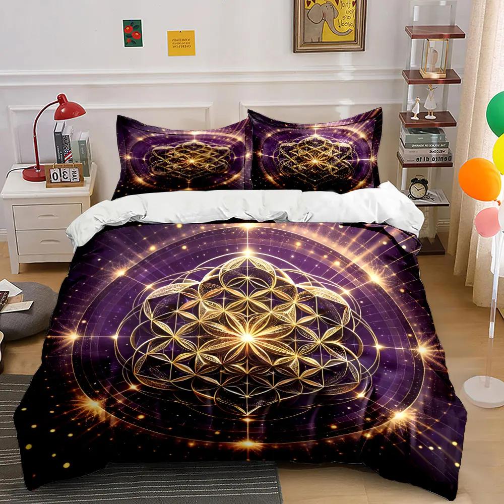 Golden Mandala Art Decor Set Soft Comfortable Duvet Cover Bedding Set Included 1*Duvet Cover & 2*Pillowcases gift