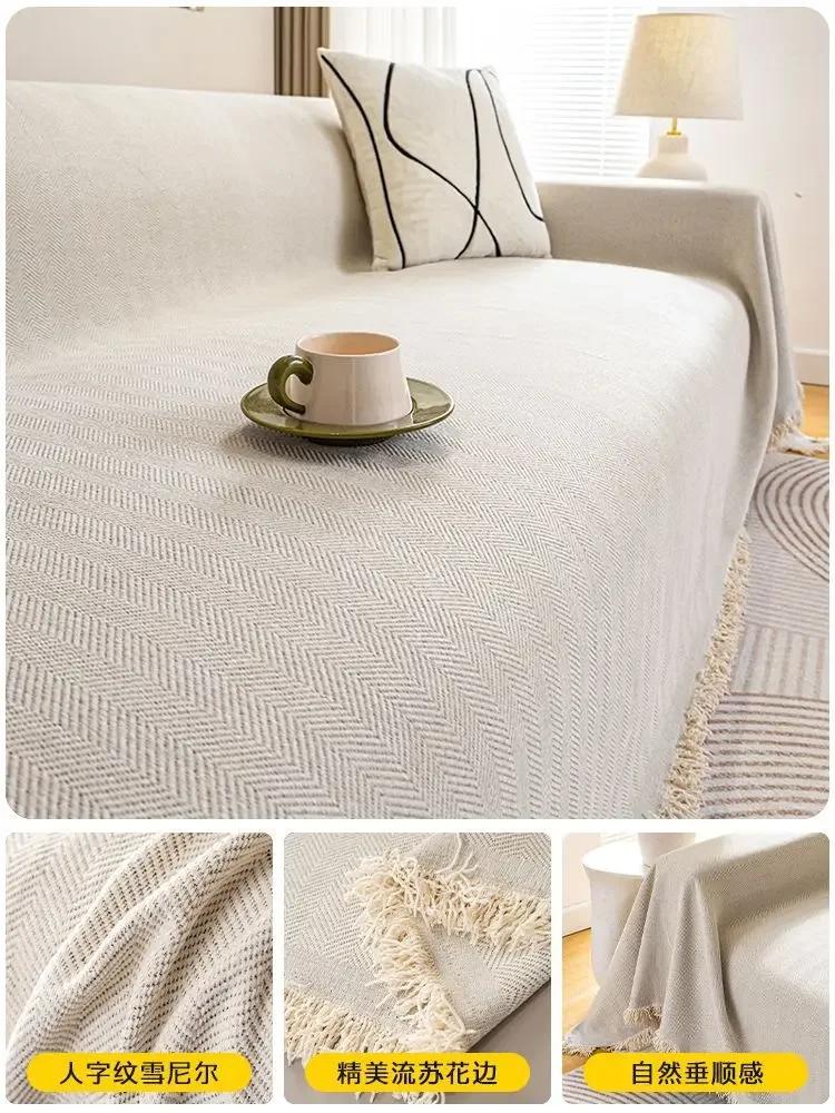 Woven Cotton Sofa Cover Blanket Solid Color Non-slip Sofa Towel for Living Room Furniture Decor Tapestry Couch Cover with Tassel