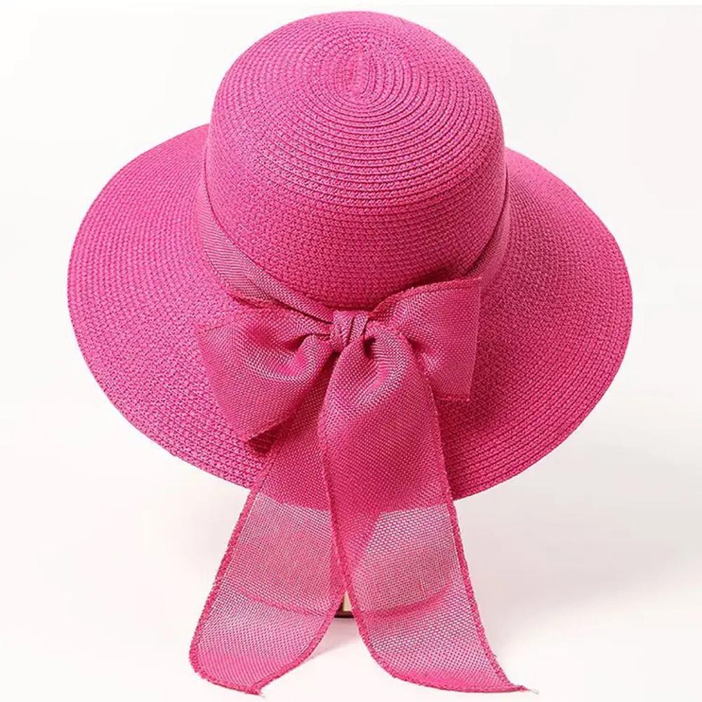 2024 New Summer Sunscreen Hat Bowknot Straw Hat for Women Fashion Wide Brim Sunhat Beach Cap Outdoor Foldable Sweet Breathable
