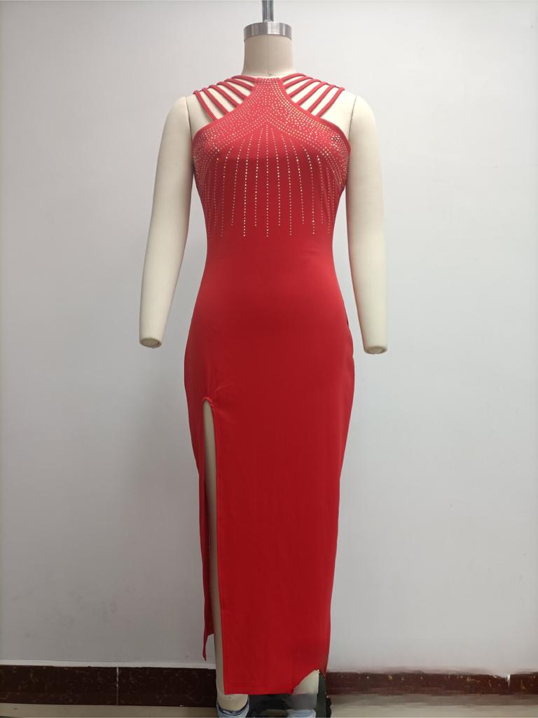 Women Sleeveless Bodycon Dresses Sparkling Rhinestone Embellishments Girl Cocktail Evening Dresses