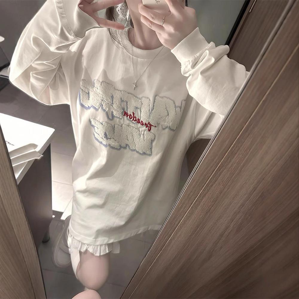 

Women s American Sweet Style Cotton Shoulder Short-Sleeve Slim-Fit T-Shirt with Embroidered Letter Design XL білий