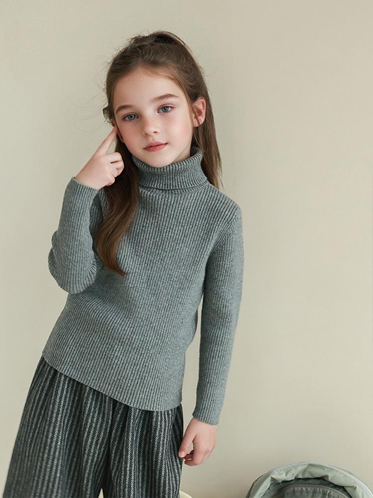 

Girls High Neck Knit Sweater - Stylish Long Sleeve Pullover for Medium & Large Children, Perfect Autumn & Winter Base Layer. 130 cm сірий колір