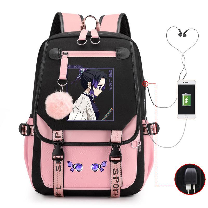 Japan Cartoon Comics Demon Slayer Trendy USB High-Capacity Student Backpack with Spine Support 0019