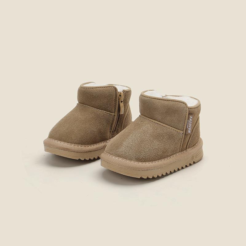 Korean Style Versatile Kids' Cotton Snow Boots, Solid Color Winter Walking Shoes, Plus Velvet for Toddlers and Babies.