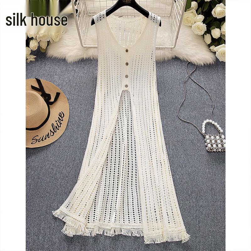Women s Elegant Hollow Knit Sleeveless Top One Size