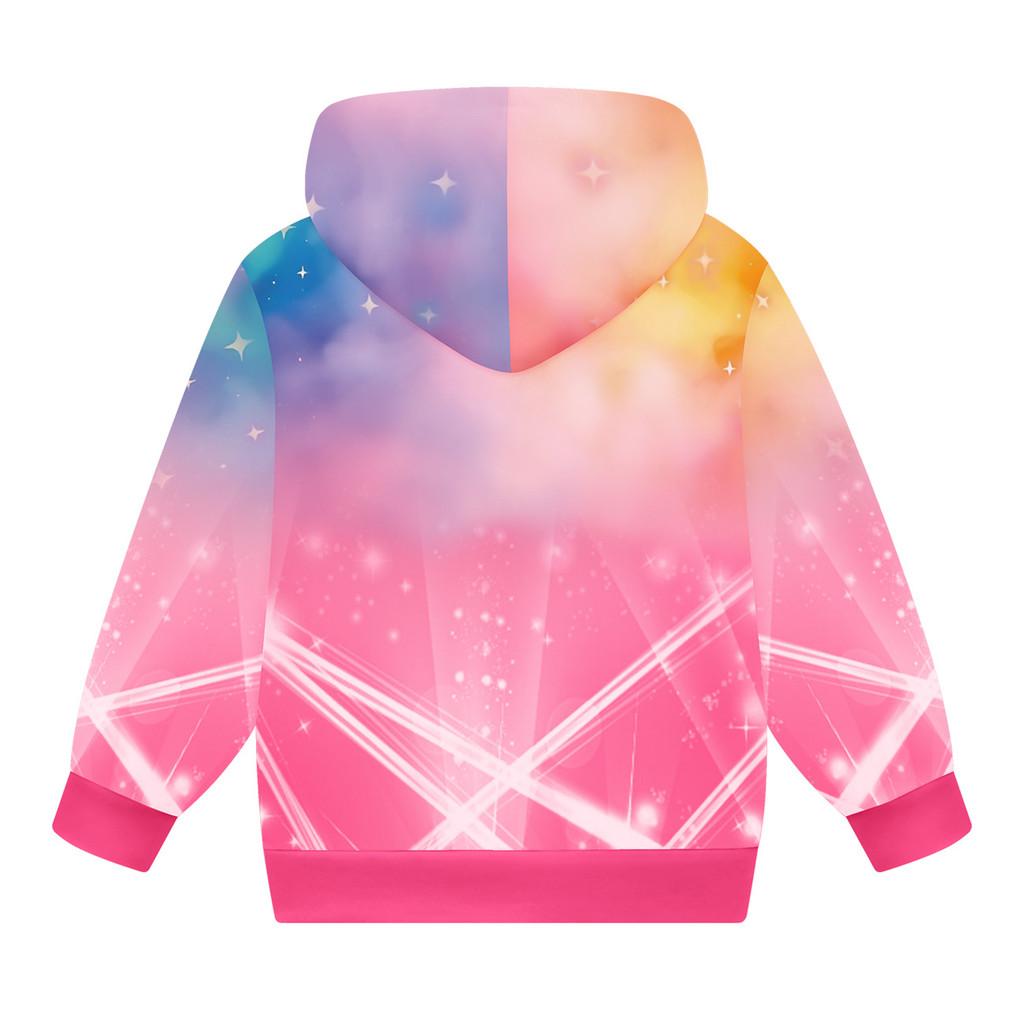 Kids Girls POP Singer Rumi Zoey Mira Printed Casual Hooded Zipper Long Sleeves Jacket Coat