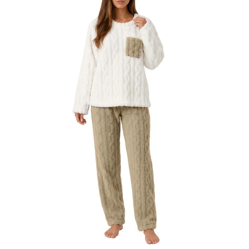 Women's Coral Fleece Jacquard Pajama Set - Thick Velvet, Warm Casual Loungewear for Couples, Autumn/Winter 