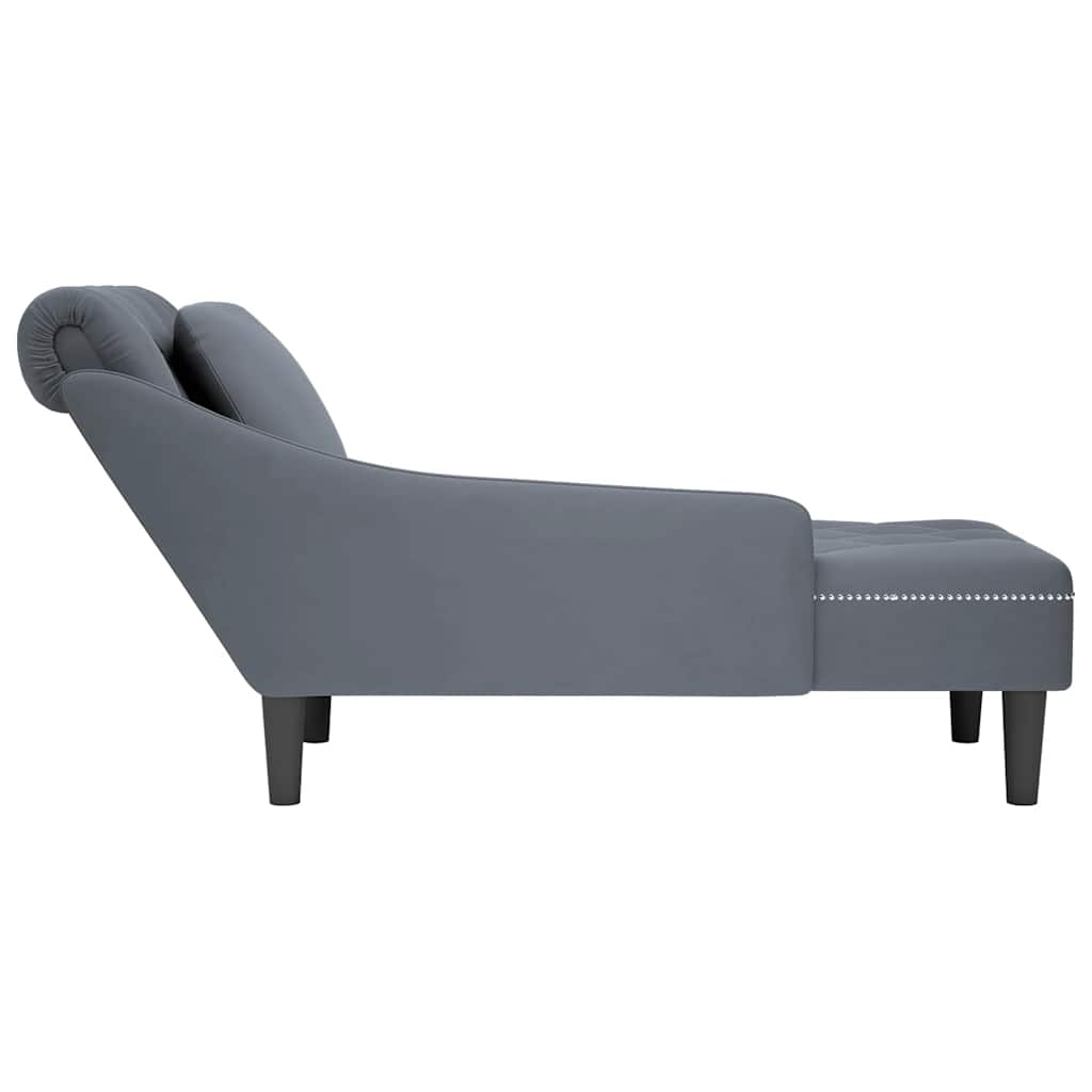 Vidaxl Chaise Longue With Cushion, Dark Gray, Velvety