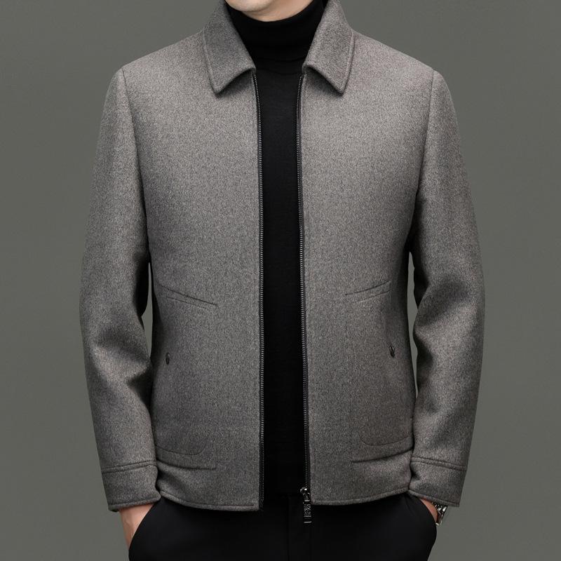 Premium Wool Tweed Coat for Middle-aged and Elderly Men - Warm, Large Size, Lapel Jacket for Winter